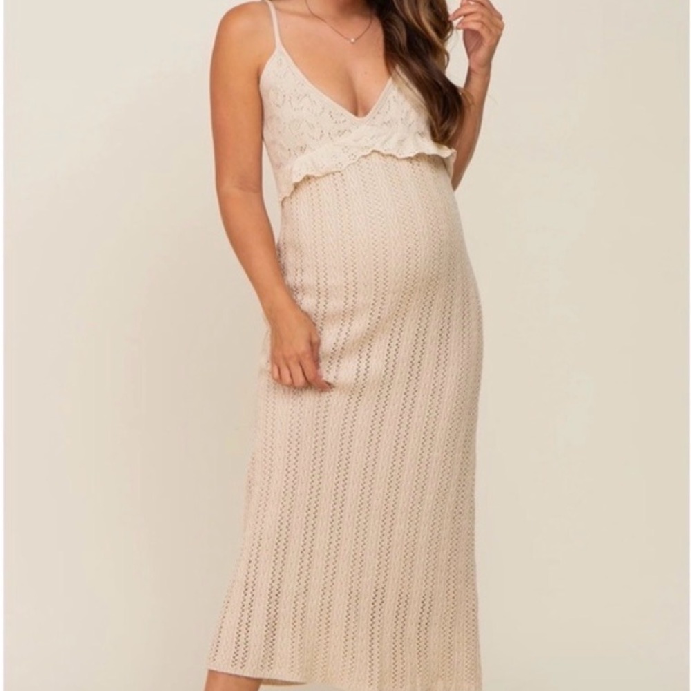 Pinkblush Cream Knit Spaghetti Strap Maxi Dress